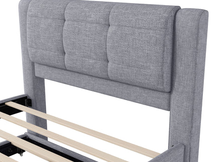 Upholstery Platform Bed With Trundle, Trundle Can Be Flat Or Erected