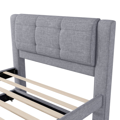 Upholstery Platform Bed With Trundle, Trundle Can Be Flat Or Erected