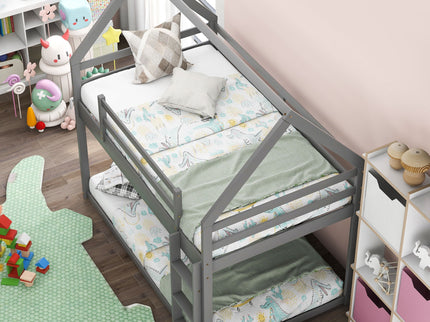 Low Bunk Bed With House Shaped Frame And Ladder