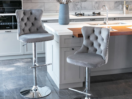 Swivel Barstools Adjusatble Seat Height From 25-33", Modern Upholstered Base Bar Stools With Backs Comfortable Tufted For Home Pub And Kitchen Island (Set of 2)