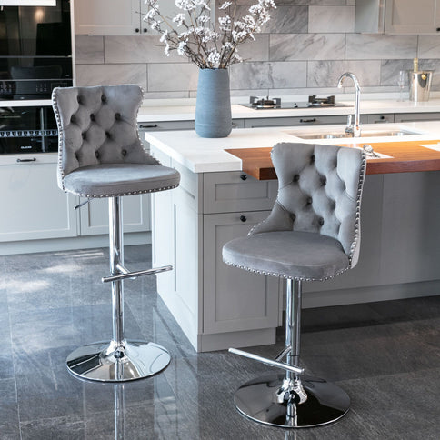 Swivel Barstools Adjusatble Seat Height From 25-33", Modern Upholstered Base Bar Stools With Backs Comfortable Tufted For Home Pub And Kitchen Island (Set of 2)