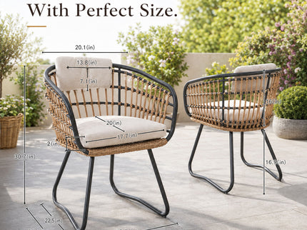 Patio All Weather Armchairs With Cushions (Set of 2) - Beige