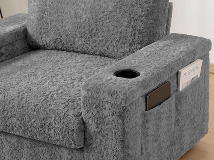 Oversized Chaise Lounge Indoor Rabbit Fur Sofa Bed With Storage Ottoman And Armrests Cup Holders With Deep Seat