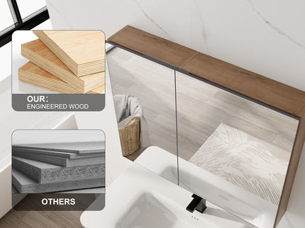 33.56" Wall Mounted Bathroom Cabinet With Adjustable Shelves - Imitative Oak