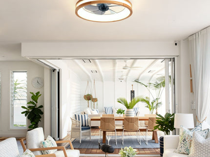 Ceiling Fans With LED Light Source And Remote Control, 3000 - 6500K Dimmable, 6 Speeds, Quiet DC Motor For Living Room - Natural Wood / White