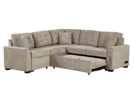 L-Shape Sofa Bed Pull-Out Sleeper Sofa With Wheels, USB Ports, Power Sockets For Living Room