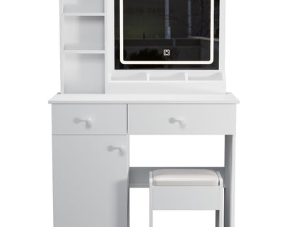 Fashion Vanity Desk With Mirror And Adjustable Lights, Makeup Table Set With 2 Drawers - White