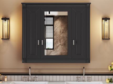 Wall Mounted Bathroom Cabinet With Mirror And 5 Shelves, Rectangular Design