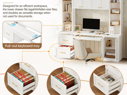 Computer Desk With Hutch, Workstation With Desk Grommet & Keyboard Tray