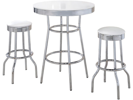 Midge - 3 Piece Round 1950S Bistro Pub Bar Table Set With Upholstery - White
