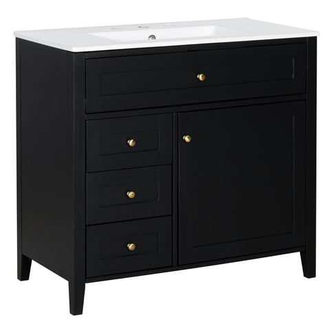 Bathroom Vanity With Sink, 3 Drawers & Cabinet With Adjustable Shelves
