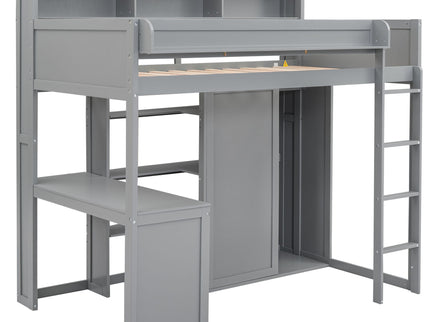 Loft Bed With Built In Desk, Storage Shelves, And Wardrobe