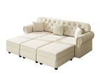 Beige / 4 Pc. 3 Seater Sofa, 3 Ottomans