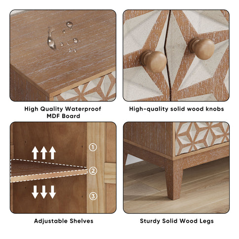 Geometric Design Sideboard With 2 Doors And Adjustable Shelves - Tangerine / Walnut