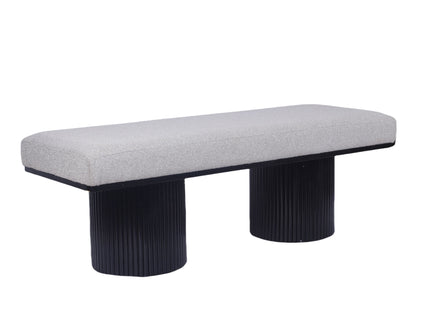 Upholstered Bench With Black Chunky Legs Boucle Contemporary Style Bed-End Bench For Bedroom Living Room - Light Gray