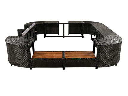 Spa Surround Spa Frame Quadrilateral Outdoor Rattan Sectional Sofa Set With Mini Sofa, Wooden Seats And Storage Spaces