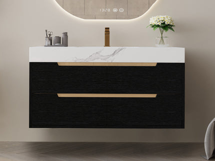 Bathroom Vanity With Undermount Sink, 4 Drawers Storage, Free Standing / Wall Mounted - Black / White