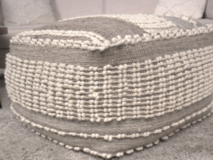 Rustic Wool And Cotton Large Pouf, Handcrafted Tufted Design - Brown / Beige