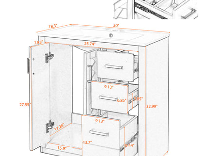 Bathroom Vanity With Sink, Storage Cabinet, Freestanding Set With 3 Drawers & Soft Closing Doors