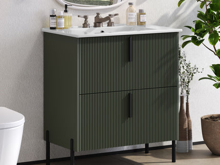 Bathroom Vanity With Ceramic Sink, Fluted Design