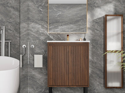 Bathroom Vanity With Ceramic Sink, Floor-Standing Design, Soft-Closing Drawers