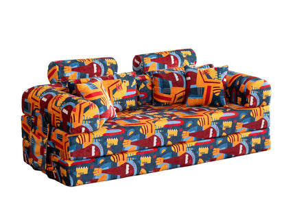 Convertible Sleeper Sofa Bed, Foldable Multi Functional Couch For Living Room - Navy / Red