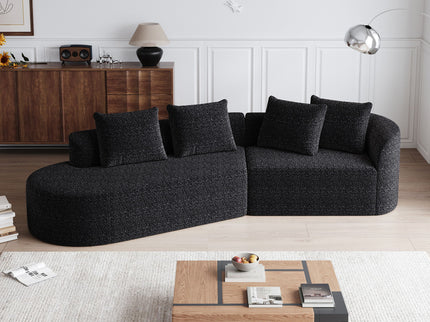 Upholstered Oversized Sectional Sofa, 4 Seater Extra Deep & Wide Seat Curved Cloud Couch With 4 Throw Pillows, Free Combination Living Room - Black