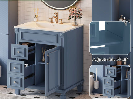 Bathroom Vanity With Sink, Compact Cabinet & 2 Drawers And Adjustable Shelf