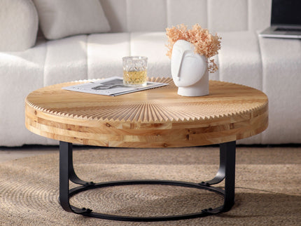 Modern Round Coffee Table With Wooden Carving Pattern