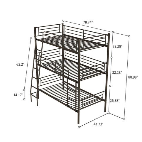 Twin Size Metal Triple Bunk Bed For Bedroom And Dormitory, Convertible Into 3 Separate Beds - Black