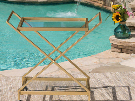 Sherianne - Industrial Bar Cart With Tempered Glass Shelves And Swivel Wheels - Gold