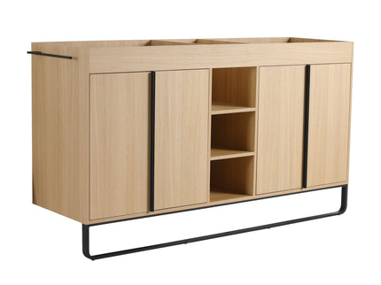 58" Freestanding Bathroom Cabinet With 4 Soft Close Doors & 3 Open Racks (Vanity Only, No Sink) - Oak