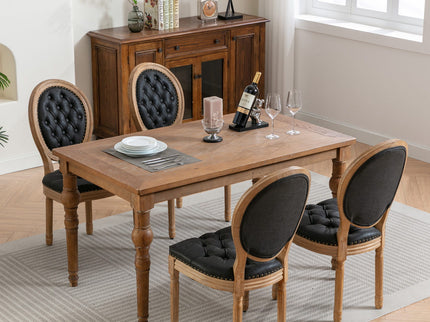French Style Solid Wood Frame Antique Painting, Hand-Pulled Buckle Decoration Artificial Dining Chair With Nailhead Trim, Wood Legs