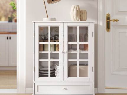 Minimalist Buffet Cabinet With Double Glass Doors And Drawer