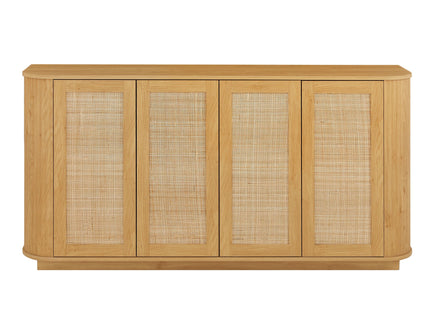 Contemporary Wave Shaped TV Stand With Rattan Doors