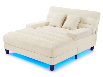 Chaise Bed Lounge Sofa Chair With Adjustable Backrest And LED Light Strip