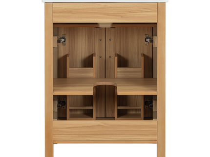 Bathroom Vanity With Flip Drawer, 2 Soft Close Doors, Adjustable Shelf And Ceramic Sink