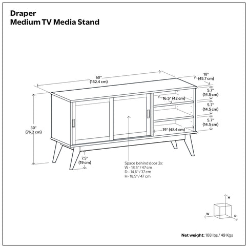 Draper - Handcrafted Mid Century Low TV Media Stand
