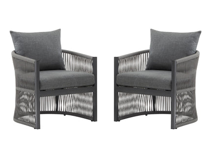Modern Curved Aluminum Lounge Chair With Stylish Rope Weave Design And Cushioned Comfort For Outdoor