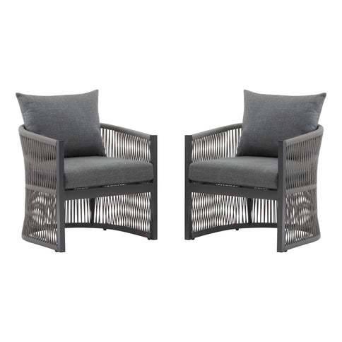 Modern Curved Aluminum Lounge Chair With Stylish Rope Weave Design And Cushioned Comfort For Outdoor