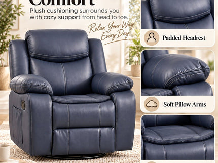 Rocker Recliner Chair With Manual Recline And 360° Swivel Base