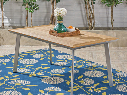 Outdoor Dining Table With Eucalyptus Wood Topped - Silver