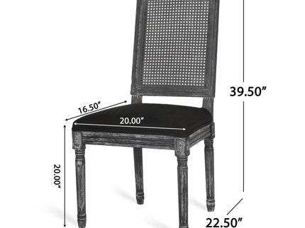 French Country Dining Chair With Rectangular Cane Backrest And Smooth Upholstered Seating