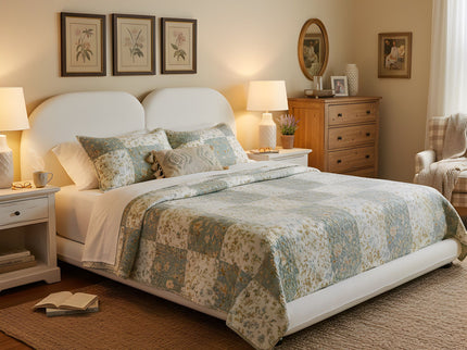 Queen Size Upholstered Platform Bed Frame With Split Headboard - White