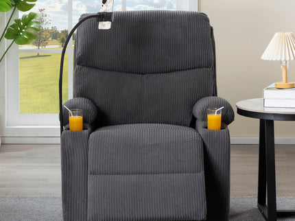 Adjustable Manual Recliner, Ergonomic Lounge Chair With Phone Holder And 2 Cup Holders