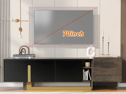TV Stand With 1 Drawer, 2 Cabinets And Adjustable Shelves