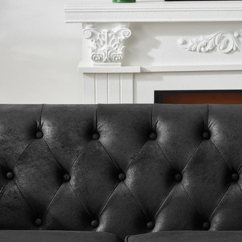 Chesterfield 3 And 2 Seater Sofa Set, High Tech Fabric Upholstered Couch For Living Room