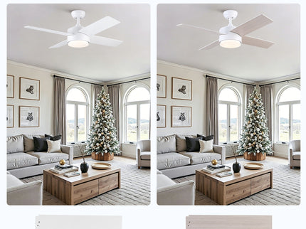 Ceiling Fan With Remote Control, Reversible DC Motor, 6 Speeds, 3 Dimmable LED, Quiet Timer For Indoor - White