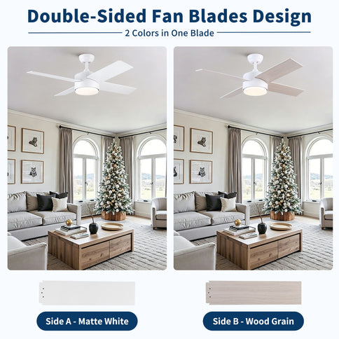 Ceiling Fan With Remote Control, Reversible DC Motor, 6 Speeds, 3 Dimmable LED, Quiet Timer For Indoor - White