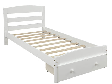 Platform Bed Frame With Storage Drawer And Wood Slat Support No Box Spring Needed